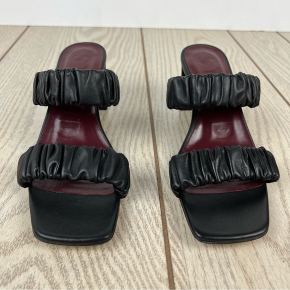 Staud Frankie Ruched Slide on Two Strap Leather Sandals 36 Black $325 Portugal - Picture 3 of 8